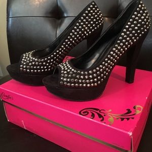 Platform peep toe heels